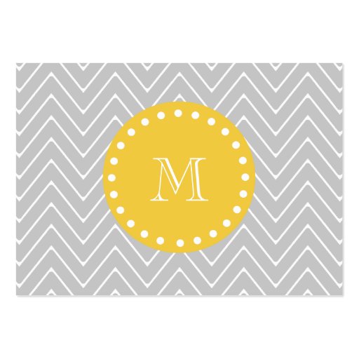 Gray & Yellow Modern Chevron Custom Monogram Business Card Template (front side)