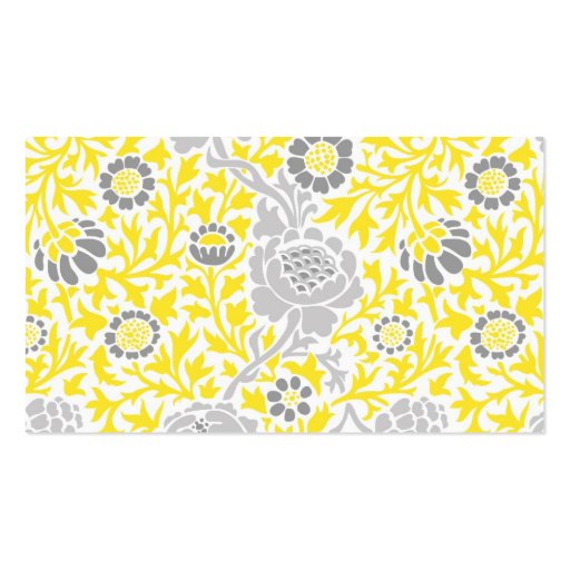 Gray & Yellow Retro Floral Damask Custom Photo Business Card (back side)