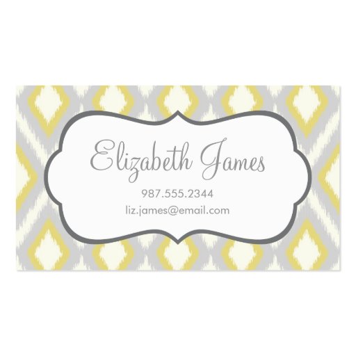 Gray & Yellow Tribal Ikat Chevron Business Card Template (front side)