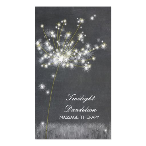 Grayscale Dandelion Massage Therapy Business Cards (front side)