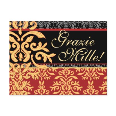 Grazie Mille Gilded Damask Italian Thank You Cards Postcards