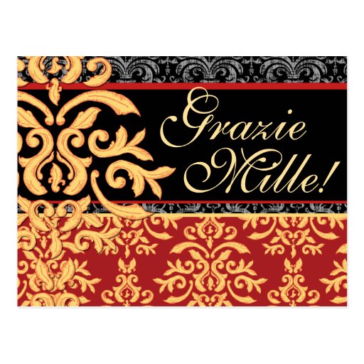 Grazie Mille Gilded Damask Italian Thank You Cards Postcard Zazzle