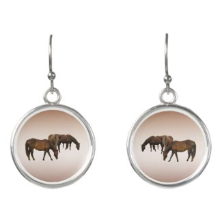 Grazing Brown Horses Animal Drop Earrings