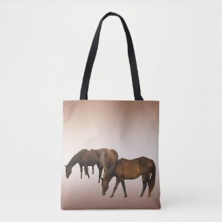 Grazing Brown Horses Animal Tote Bag