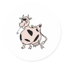 grazing happy cow round stickers