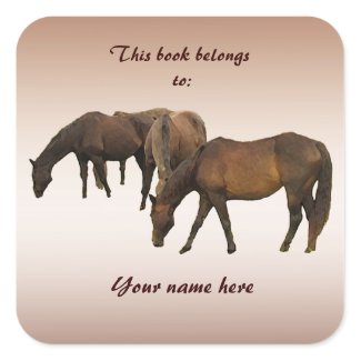 Grazing Horses Bookplate Sticker