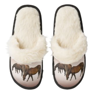 Grazing Horses Pair of Fuzzy Slippers