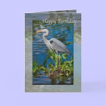 Great Blue Heron in Lake Birthday Card by GrandmaDee Great Blue Heron in Lake Birthday Card