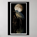 GREAT BLUE HERON, REEDS & MOON Art Print