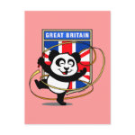 This adorable little panda bear is too cute! Featured in front of a large flag from Great Britain, this panda is getting ready to do a rhythmic gymnastics routine with a gymnastics ribbon! This cute design is perfect for gymnasts and gymnastics fans.