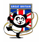 This adorable little panda bear is too cute! Featured in front of a large flag from Great Britain, this panda is getting ready to do a rhythmic gymnastics routine with a gymnastics ribbon! This cute design is perfect for gymnasts and gymnastics fans.