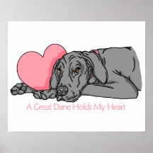 Great Dane Holds Heart Black UC Print
