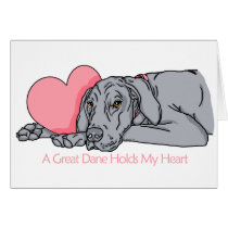 Great Dane Holds Heart Blue UC cards