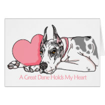 Great Dane Holds Heart Harlequin cards