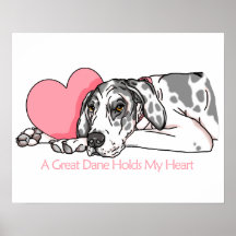Great Dane Holds Heart Harlequin UC Print
