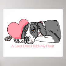 Great Dane Holds Heart Mantle UC Posters