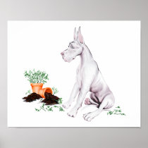 Great Dane Naughty Pup White posters