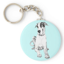 Great Dane Pouting Harlequin Key Chain