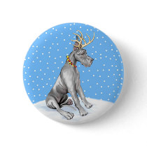 Great Dane Reindeer Christmas Black Button