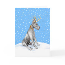 Great Dane Reindeer Christmas Black Greeting Card