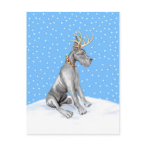 Great Dane Reindeer Christmas Black Postcard