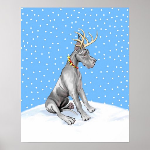 Great Dane Reindeer Christmas Black Print