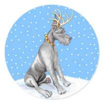 Great Dane Reindeer Christmas Black Stickers