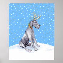 Great Dane Reindeer Christmas Blue UC Print