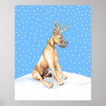 Great Dane Reindeer Christmas Fawn Poster