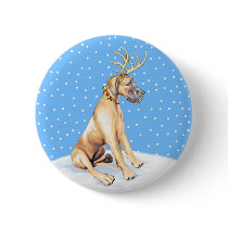Great Dane Reindeer Christmas Fawn UC Pinback Button