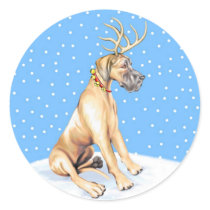 Great Dane Reindeer Christmas Fawn UC Round Sticker