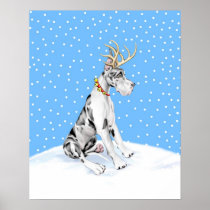 Great Dane Reindeer Christmas Harlequin Poster