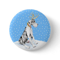 Great Dane Reindeer Christmas Harlequin UC Pinback Buttons