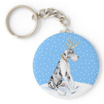 Great Dane Reindeer Christmas Harlequin UC Key Chain