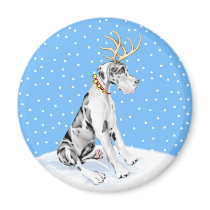 Great Dane Reindeer Christmas Harlequin UC Refrigerator Magnets