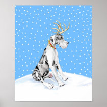 Great Dane Reindeer Christmas Harlequin UC Poster