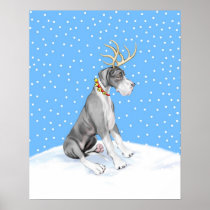 Great Dane Reindeer Christmas Mantle UC Poster