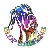 Great Dane Slop Happens Bright UC stickers by DanesRUs Great Dane Slop Happens Bright UC stickers