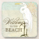 Great Egret Coastal Beach - Welcome to the Beach corkcoaster