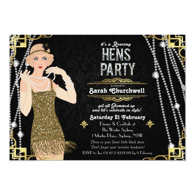 Great Gatsby Art Deco Hens Party Invitation (front side)