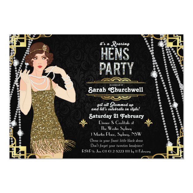 Great Gatsby Art Deco Hens Party Invitation