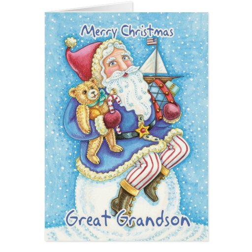 Great Grandson Christmas Card With Cute Santa And | Zazzle