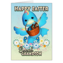 Great Grandson Easter Card - Cute Duck With Basket