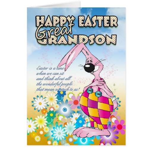 Great Grandson Easter Card Easter Bunny Flowers Zazzle