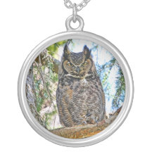 Great Horned Owl Staring Custom Jewelry