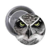 Great Horned Owl Tiger Owls Charcoal Drawing buttons