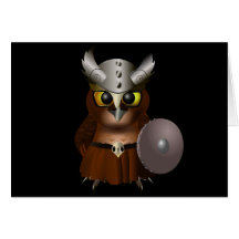 "Great Horned Owl" Viking Helmet Owl Greeting Cards