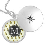 Great Horned Owl Yellow Pattern Monogrammed Pendant
