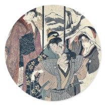 Great house cleaning by Kitagawa,Utamaro Round Sticker