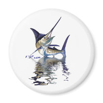 Great marlin with reflection in water fridge magnet